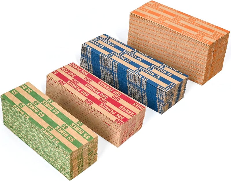 DGBDPACK 500 Assorted Flat Coin Wrappers, 100 Dimes, 100 Nickels, 100 Pennies, 200 Quarters Convenient Pack - Image 1